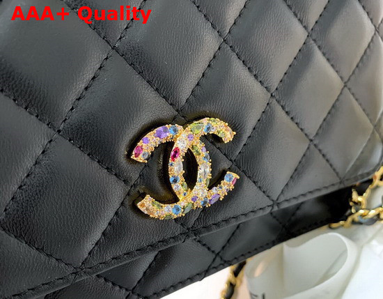 Chanel Wallet On Chain Lambskin Zirconium Gold Tone Metal Black AP1943 Replica