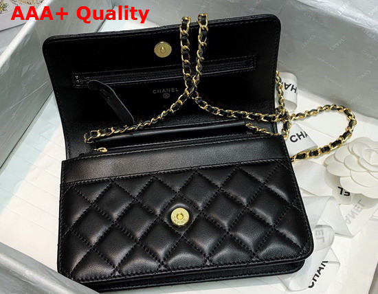 Chanel Wallet On Chain Lambskin Zirconium Gold Tone Metal Black AP1943 Replica