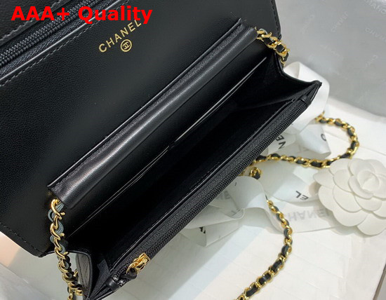 Chanel Wallet On Chain Lambskin Zirconium Gold Tone Metal Black AP1943 Replica