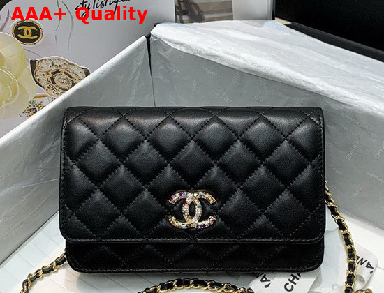 Chanel Wallet On Chain Lambskin Zirconium Gold Tone Metal Black AP1943 Replica