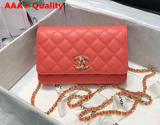 Chanel Wallet On Chain Lambskin Zirconium Gold Tone Metal Coral AP1943 Replica