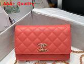 Chanel Wallet On Chain Lambskin Zirconium Gold Tone Metal Coral AP1943 Replica