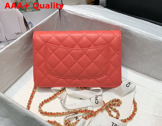 Chanel Wallet On Chain Lambskin Zirconium Gold Tone Metal Coral AP1943 Replica