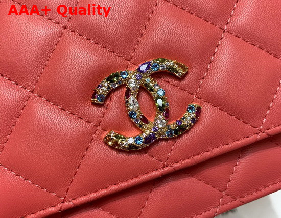 Chanel Wallet On Chain Lambskin Zirconium Gold Tone Metal Coral AP1943 Replica