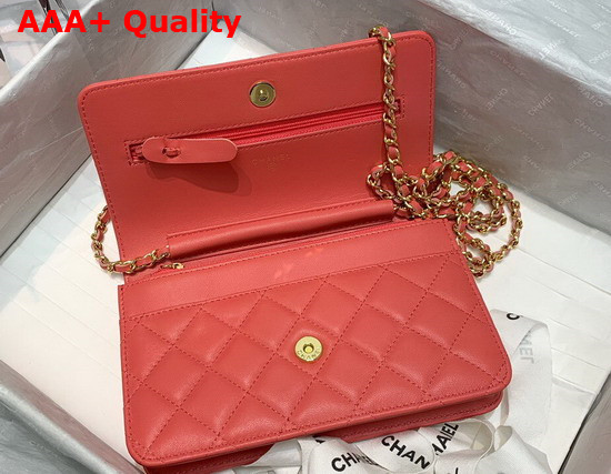 Chanel Wallet On Chain Lambskin Zirconium Gold Tone Metal Coral AP1943 Replica