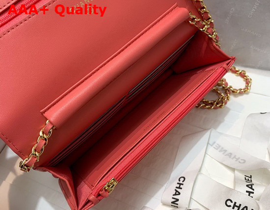 Chanel Wallet On Chain Lambskin Zirconium Gold Tone Metal Coral AP1943 Replica