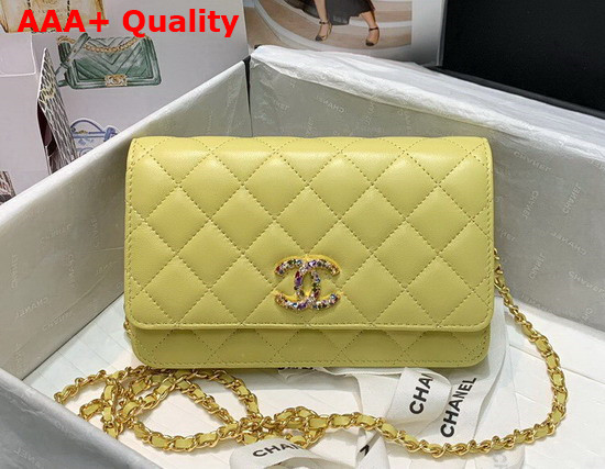 Chanel Wallet On Chain Lambskin Zirconium Gold Tone Metal Yellow AP1943 Replica