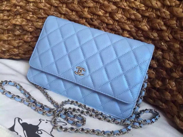 Chanel Wallet On Chain Light Blue Caviar Silver Hardware for Sale