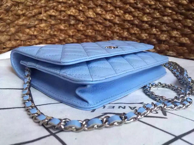 Chanel Wallet On Chain Light Blue Caviar Silver Hardware for Sale