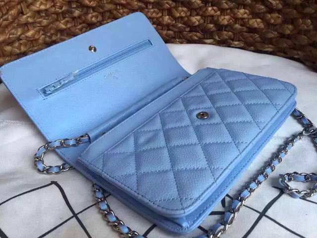 Chanel Wallet On Chain Light Blue Caviar Silver Hardware for Sale