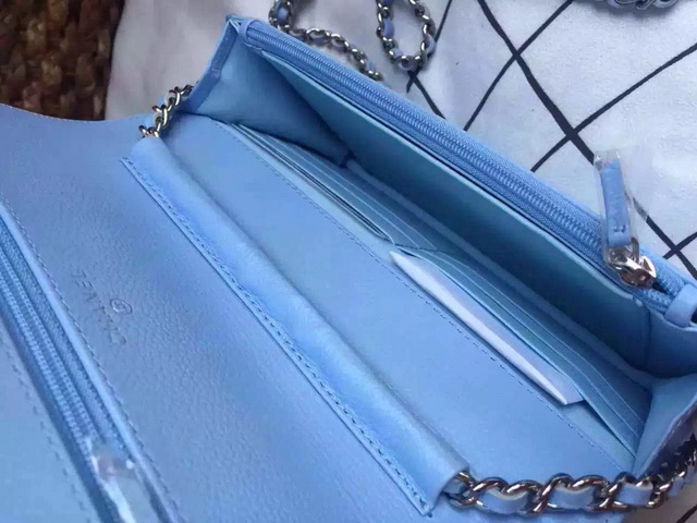 Chanel Wallet On Chain Light Blue Caviar Silver Hardware for Sale