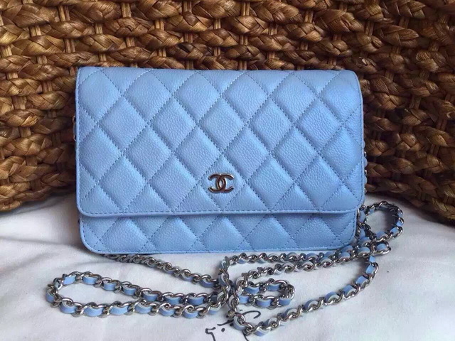 Chanel Wallet On Chain Light Blue Caviar Silver Hardware for Sale