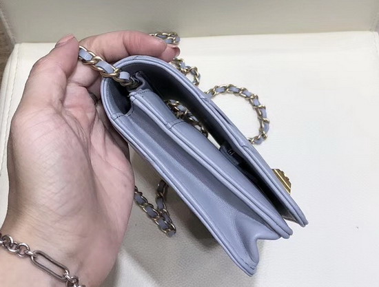 Chanel Wallet On Chain Light Blue Pleated Lambskin and Gold Tone Metal AP0388