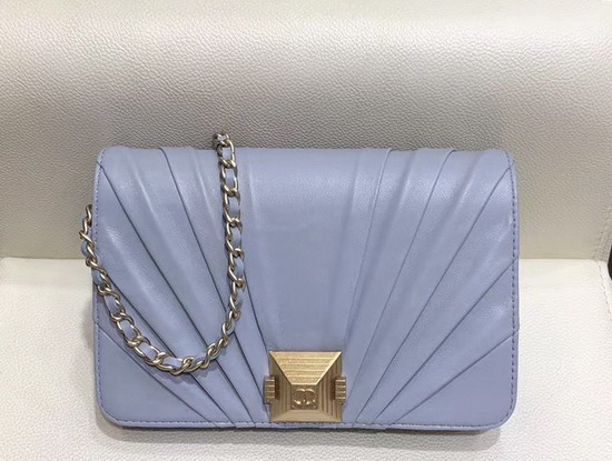 Chanel Wallet On Chain Light Blue Pleated Lambskin and Gold Tone Metal AP0388