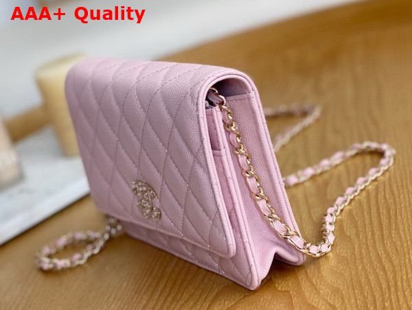 Chanel Wallet On Chain Light Pink Grained Shiny Calfskin Replica