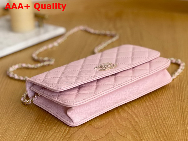 Chanel Wallet On Chain Light Pink Grained Shiny Calfskin Replica