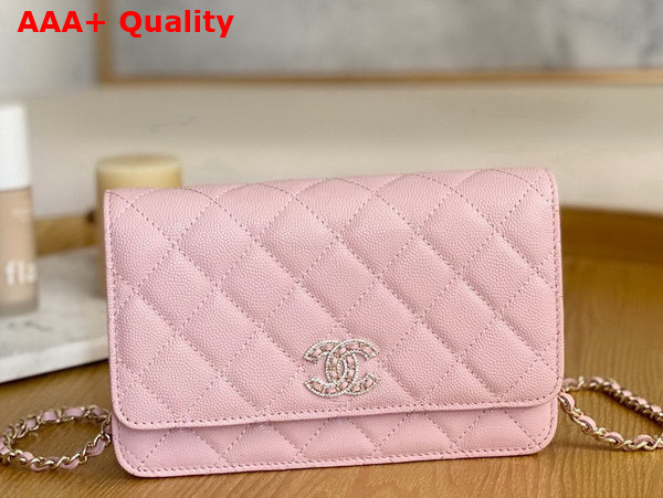 Chanel Wallet On Chain Light Pink Grained Shiny Calfskin Replica