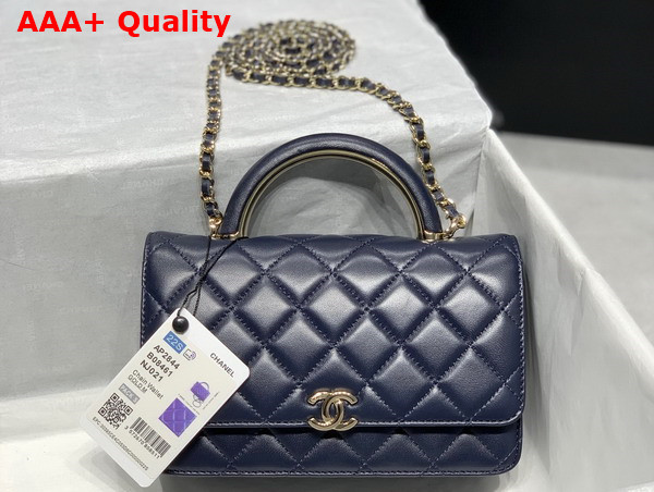 Chanel Wallet On Chain Navy Blue Lambskin Gold Tone Metal AP2844 Replica