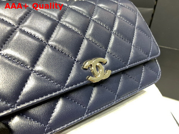 Chanel Wallet On Chain Navy Blue Lambskin Gold Tone Metal AP2844 Replica