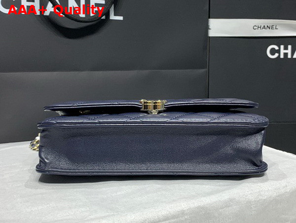 Chanel Wallet On Chain Navy Blue Lambskin Gold Tone Metal AP2844 Replica