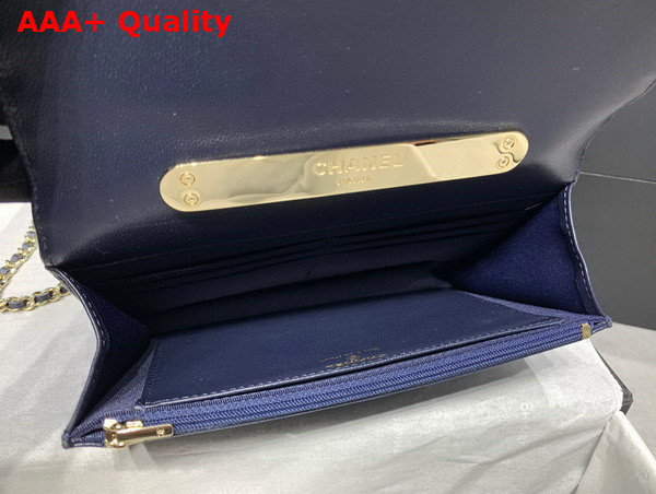 Chanel Wallet On Chain Navy Blue Lambskin Gold Tone Metal AP2844 Replica