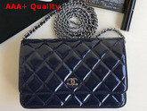 Chanel Wallet On Chain Navy Blue Patent Leather Replica