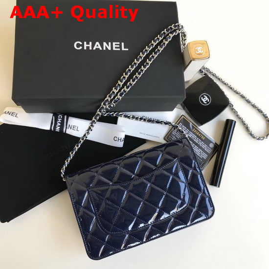 Chanel Wallet On Chain Navy Blue Patent Leather Replica