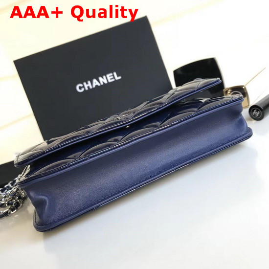 Chanel Wallet On Chain Navy Blue Patent Leather Replica