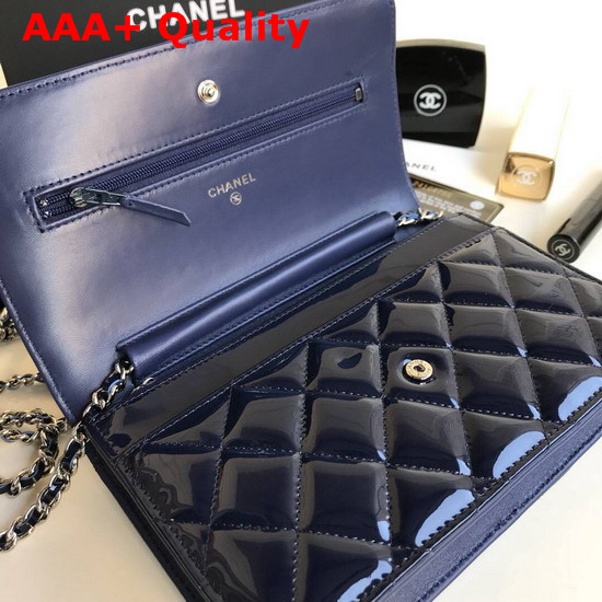 Chanel Wallet On Chain Navy Blue Patent Leather Replica