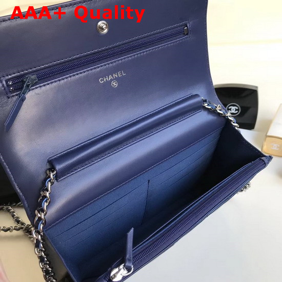 Chanel Wallet On Chain Navy Blue Patent Leather Replica