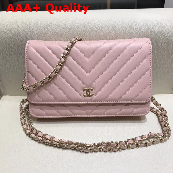 Chanel Wallet On Chain Pink Chevron Calfskin Replica