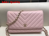 Chanel Wallet On Chain Pink Chevron Calfskin Replica