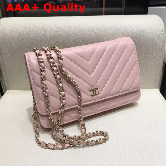 Chanel Wallet On Chain Pink Chevron Calfskin Replica