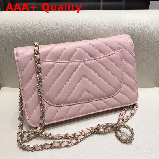 Chanel Wallet On Chain Pink Chevron Calfskin Replica