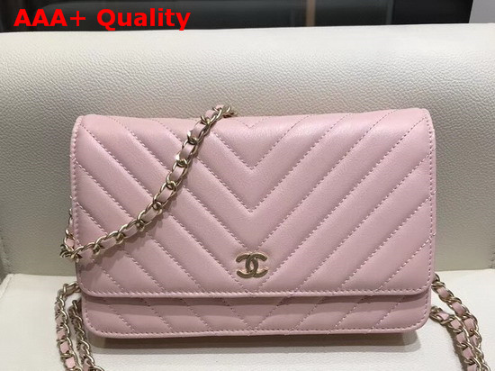 Chanel Wallet On Chain Pink Chevron Calfskin Replica