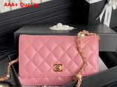 Chanel Wallet On Chain Pink Shiny Lambskin Imitation Pearls Gold Tone Metal AP4282 Replica