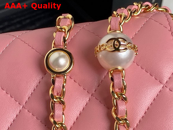 Chanel Wallet On Chain Pink Shiny Lambskin Imitation Pearls Gold Tone Metal AP4282 Replica