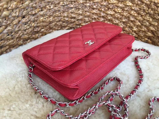 Chanel Wallet On Chain Red Caviar Silver Hardware for Sale