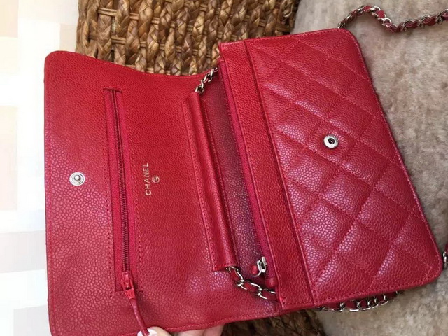 Chanel Wallet On Chain Red Caviar Silver Hardware for Sale