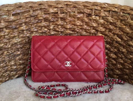 Chanel Wallet On Chain Red Caviar Silver Hardware for Sale