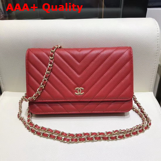 Chanel Wallet On Chain Red Chevron Calfskin Replica