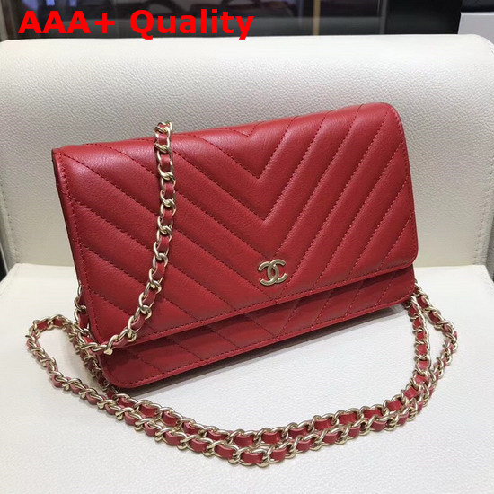 Chanel Wallet On Chain Red Chevron Calfskin Replica