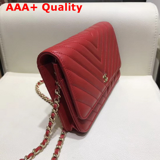 Chanel Wallet On Chain Red Chevron Calfskin Replica