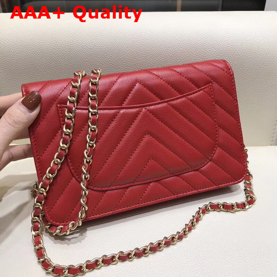 Chanel Wallet On Chain Red Chevron Calfskin Replica