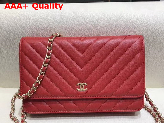 Chanel Wallet On Chain Red Chevron Calfskin Replica