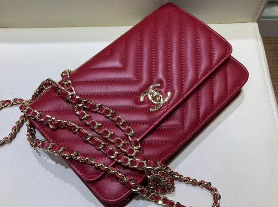 Chanel Wallet On Chain Red Chevron Lambskin