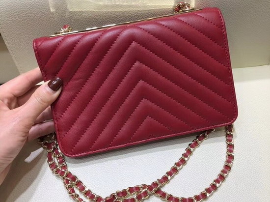 Chanel Wallet On Chain Red Chevron Lambskin