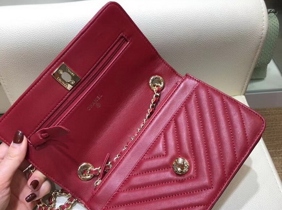 Chanel Wallet On Chain Red Chevron Lambskin