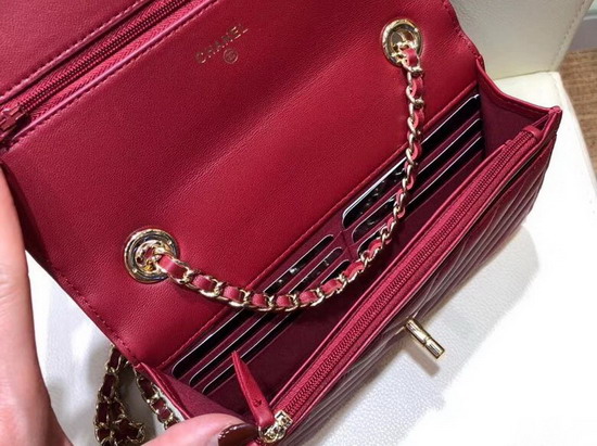 Chanel Wallet On Chain Red Chevron Lambskin