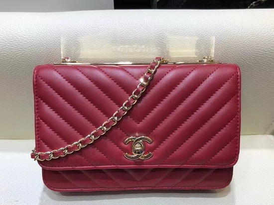 Chanel Wallet On Chain Red Chevron Lambskin